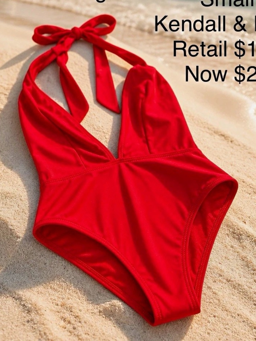 Kendall & Kylie Red Solid Halter One-Piece Swimsuit Women’s Size S Regular
